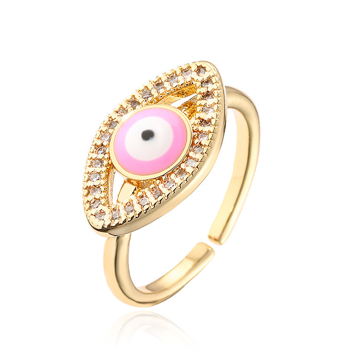Fashion Devil'S Eye Copper Gold Plated Zircon Open Ring 1 Piece
