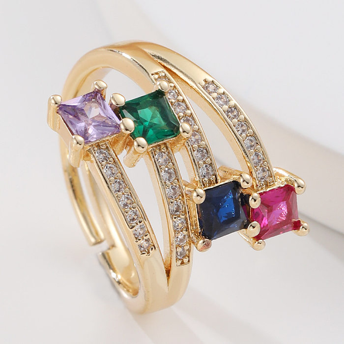 Streetwear Colorful Copper Irregular Inlay Zircon Open Ring