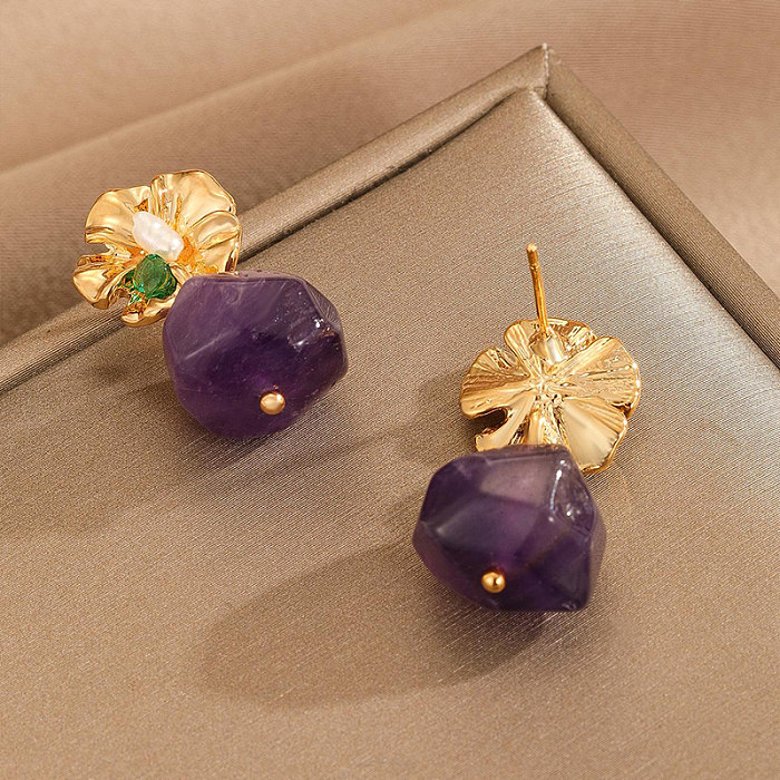 1 paire de boucles d'oreilles pendantes en cuivre, Style Vintage, Style romain, Imitation géométrique, perle
