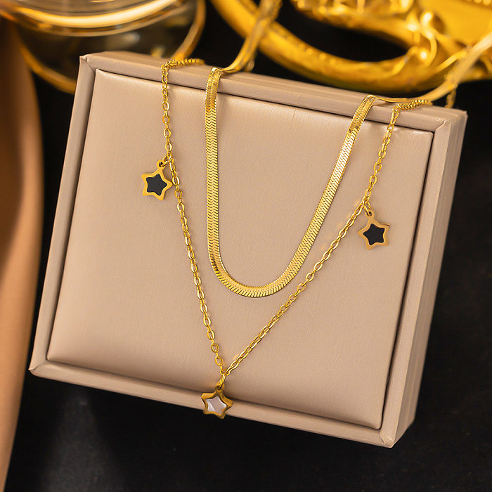 Básico feminino estilo clássico pentagrama titânio banhado a ouro 18K pulseiras colar