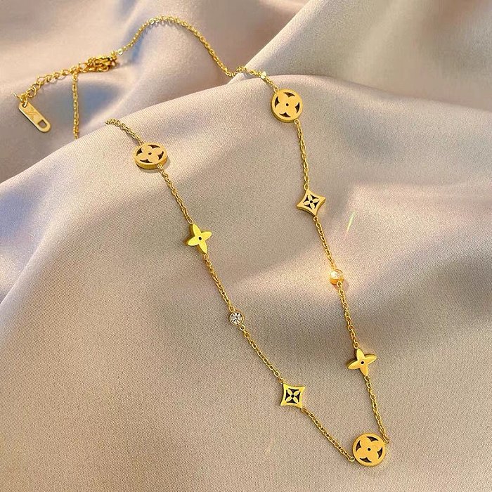 Schlichter Stil, Blumen-Halskette mit hohlen Armbändern aus Titanstahl