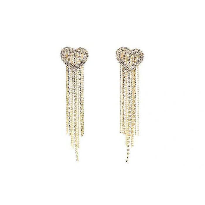 Simple Style Tassel Heart Shape Rhinestone Brass Inlay Rhinestones Drop Earrings 1 Pair