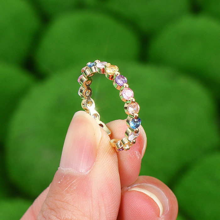 Anéis abertos de zircão com incrustações de cobre de cor sólida feminina