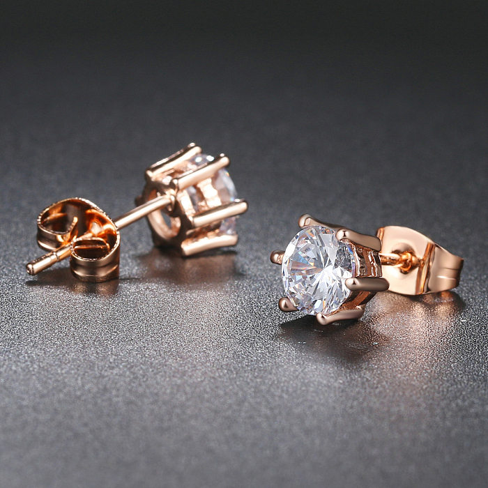 1 Pair Simple Style Crown Plating Inlay Copper Zircon Ear Studs
