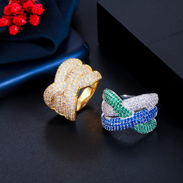 Estilo vintage assimétrico colorido cobre chapeamento inlay pedras preciosas artificiais 14k banhado a ouro branco banhado a ródio anéis abertos