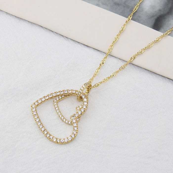 New Double Love Inlaid Zirconium Pendant Fashion Heart-shaped Necklace