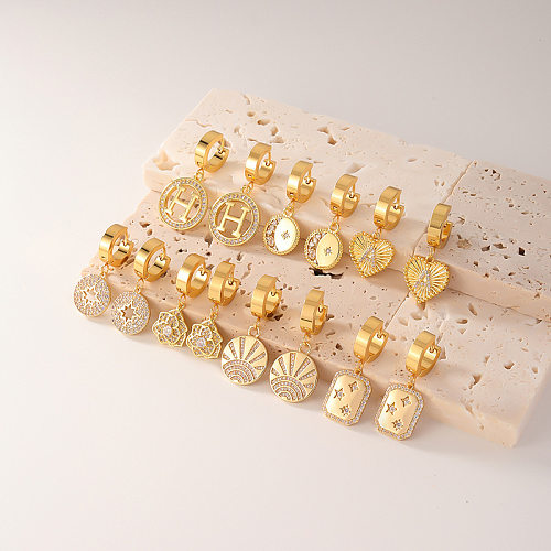 1 Pair Simple Style Heart Shape Flower Plating Inlay Copper Artificial Gemstones Earrings