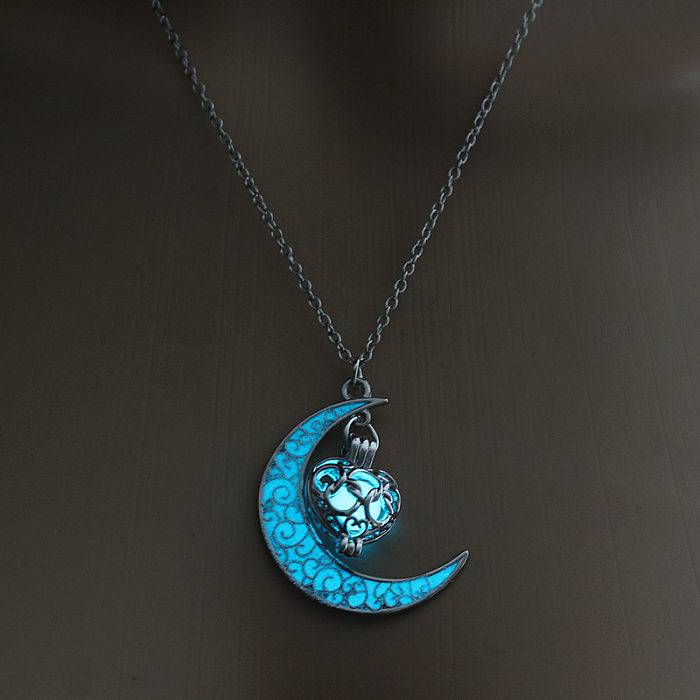 Moda venda quente lua representa meu coração colar luminoso pingente de coração jóias por atacado