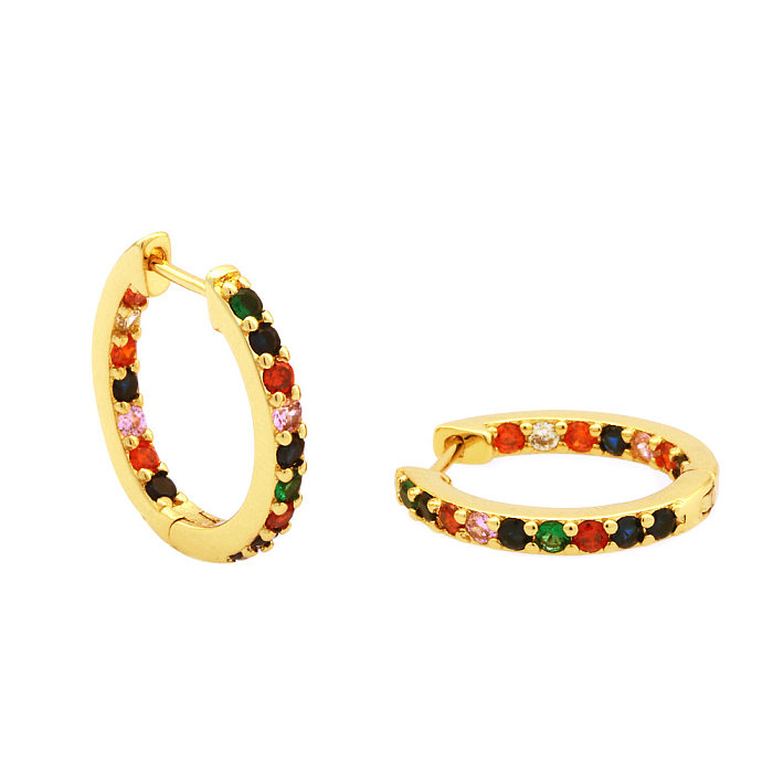 1 Pair Simple Style Circle Plating Inlay Copper Zircon 18K Gold Plated Hoop Earrings