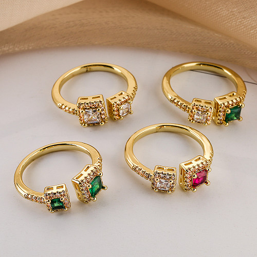 1 Piece Fashion Square Copper Plating Inlay Zircon Open Ring