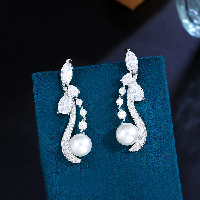 1 Pair Sweet Water Droplets Plating Inlay Copper Artificial Pearls Artificial Diamond Rhodium Plated Silver Plated Drop Earrings