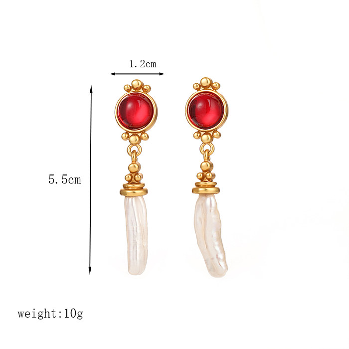 1 Pair Simple Style Commute Irregular Round Pearl Plating Inlay Copper Glass 18K Gold Plated Drop Earrings