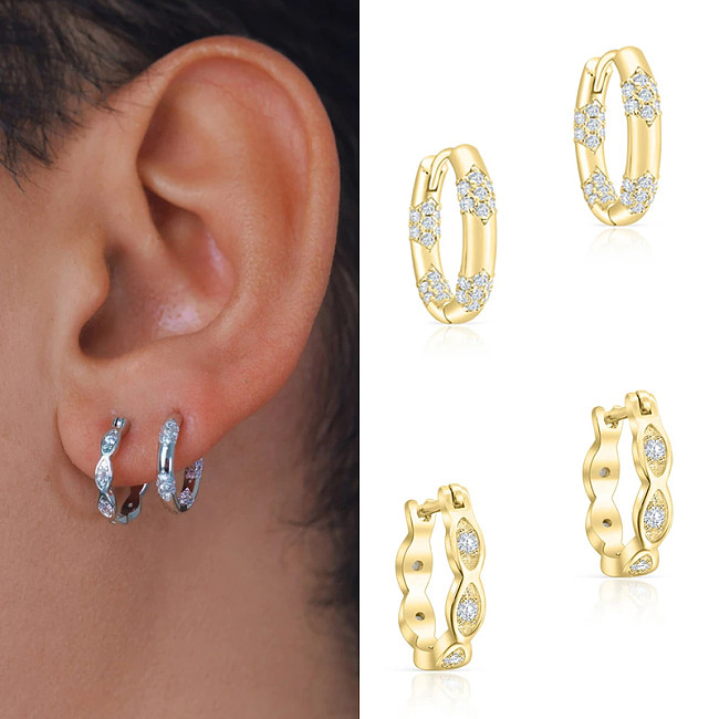 1 paire de boucles d'oreilles rondes de Style Simple, incrustation de cuivre et de Zircon, plaqué or blanc