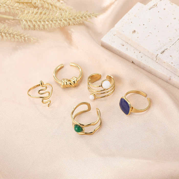 Roman Style Streetwear Snake Stainless Steel Plating Inlay Opal 18K Gold Plated Open Rings