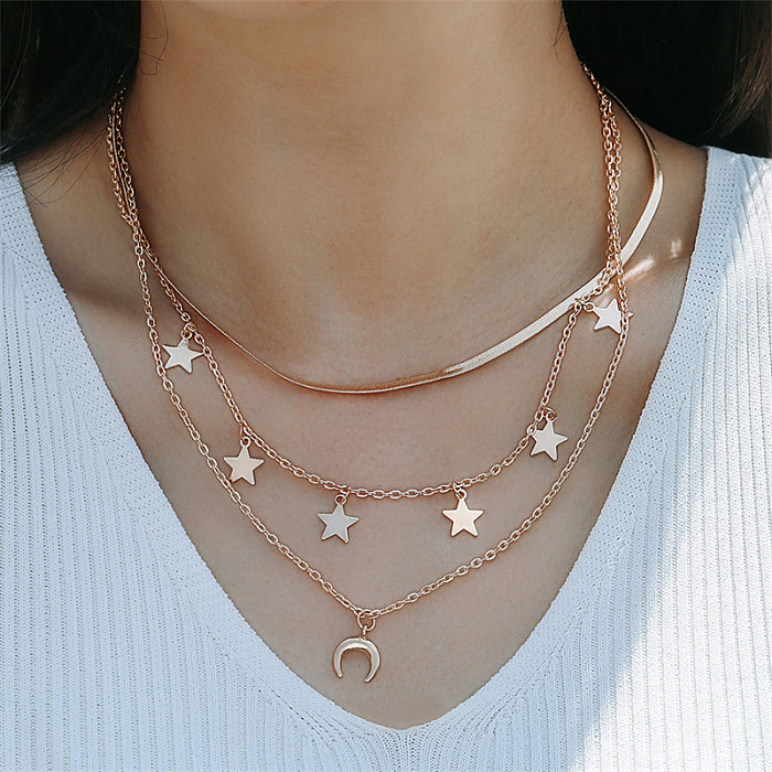 Casual Lady Star Moon Butterfly Alloy Metal Brass Plating Inlay Rhinestones Pearl Zircon 18K Gold Plated Gold Plated Silver Plated Layered Necklaces Long Necklace Necklace