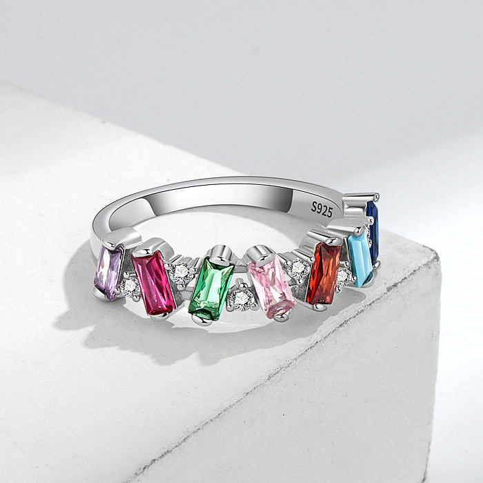 Anéis de zircão com incrustações de cobre retangular brilhante feminino