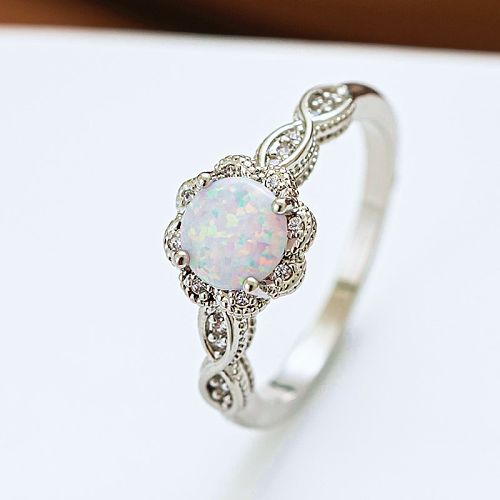 Simple Style Flower Copper Inlay White Opal Zircon Rings