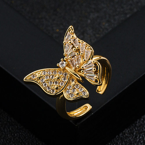Fashion Copper Gold-plated Micro-set Zircon Butterfly Open Ring