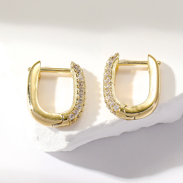 1 Pair Simple Style U Shape Inlay Copper Zircon Earrings