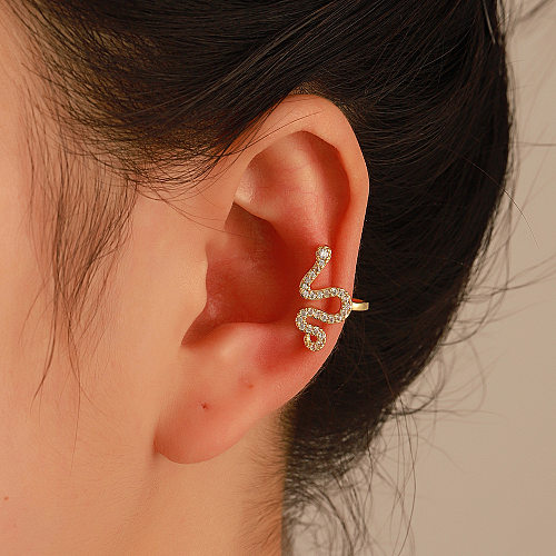 Clips d'oreille en cuivre serpent de style simple, boucles d'oreilles en cuivre Zircon plaquées