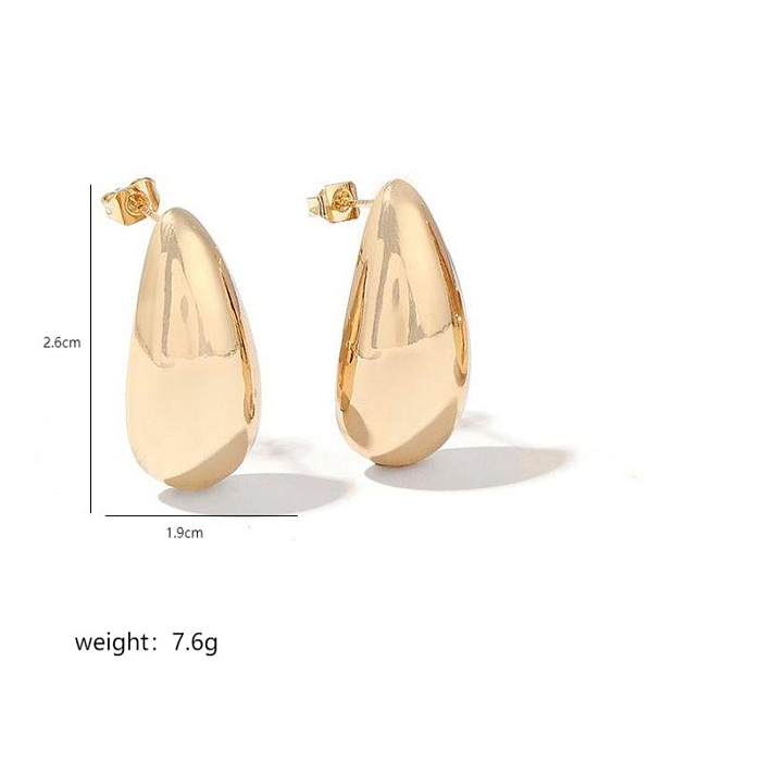1 Pair Simple Style Water Droplets Polishing Plating Hollow Out Copper 18K Gold Plated Ear Studs