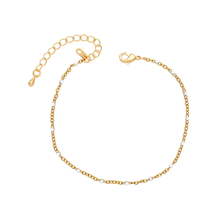 Bohemian Simple Style Round Copper Enamel Plating Inlay Zircon 18K Gold Plated Bracelets
