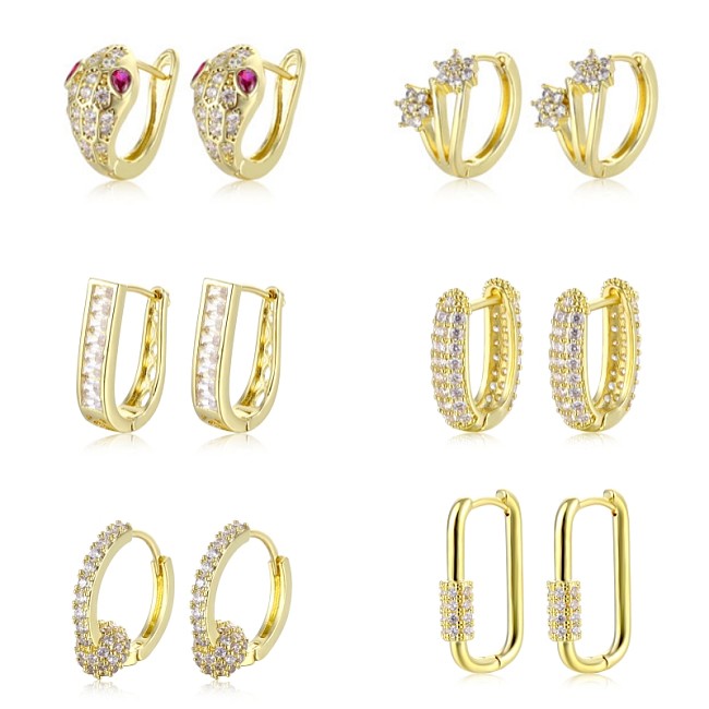 1 Pair Simple Style U Shape Plating Inlay Copper Zircon Earrings