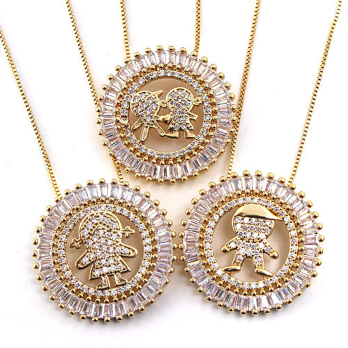 IG Style Cute Cartoon Character Copper Gold Plated Zircon Pendant Necklace In Bulk