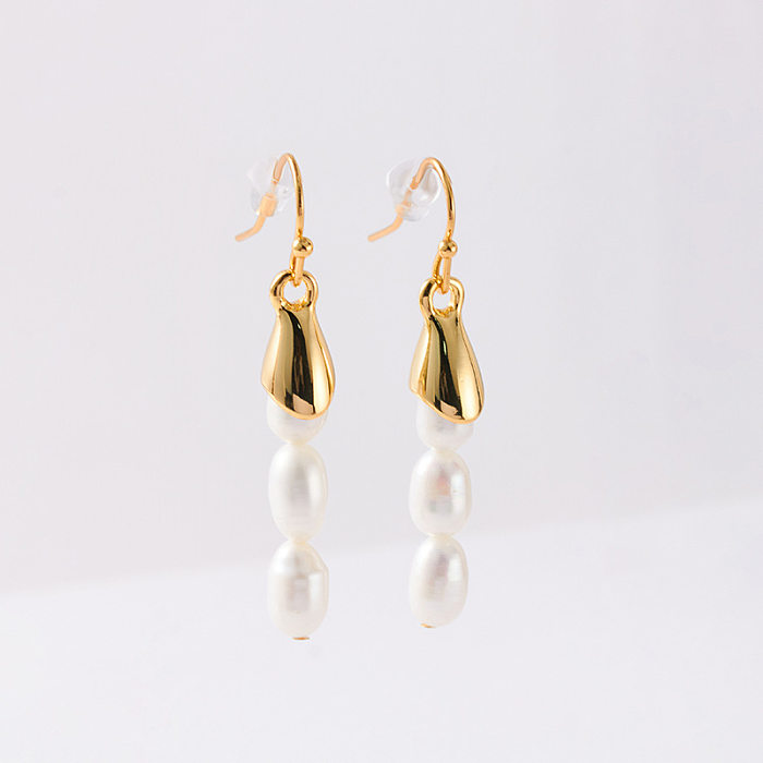 1 Pair Simple Style Round Artificial Pearl Copper Patchwork Drop Earrings