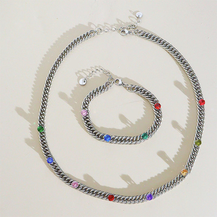 Collier de bracelets en strass géométriques en acier inoxydable à la mode