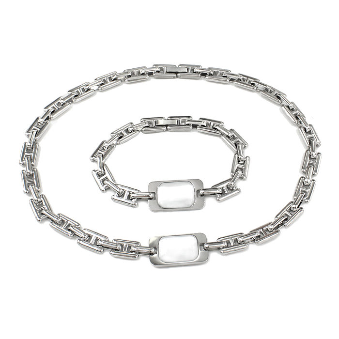 Streetwear cor sólida aço inoxidável titânio chapeamento incrustação pedra natural pulseiras colar