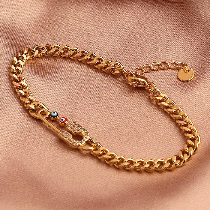Hip-Hop Paper Clip Devil'S Eye Copper 18K Gold Plated Zircon Bracelets In Bulk