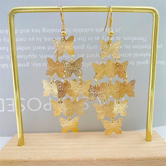 1 Pair Casual Vacation Butterfly Copper Layered Tassel Drop Earrings