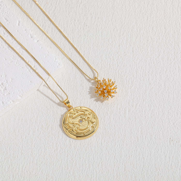 Collar con colgante chapado en oro de 14 quilates con incrustaciones de cobre y flor en forma de corazón brillante elegante