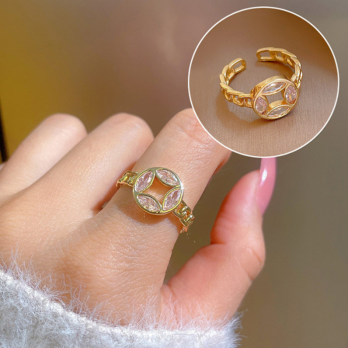 Simple Style Crown Brass Plating Rhinestones Pearl Open Ring 1 Piece