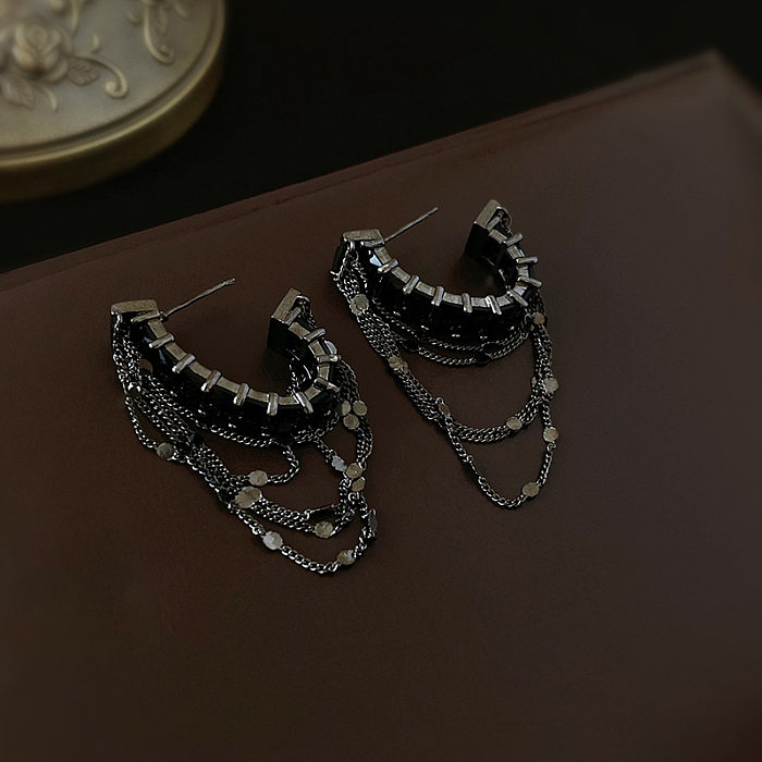 1 Pair Simple Style Solid Color Tassel Copper Ear Studs