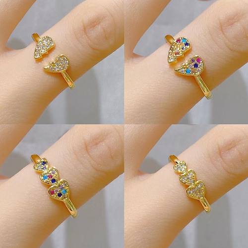 Fashion Exquisite Simple All-Match Special-Interest Design Colorful Zircon Gold Plated Love Heart-Shaped Ring Heartbreak Open Ring For Women