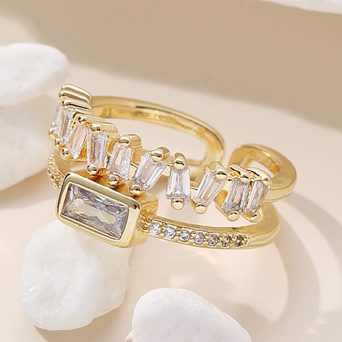 IG Style Korean Style Geometric Copper Inlay Zircon Open Rings
