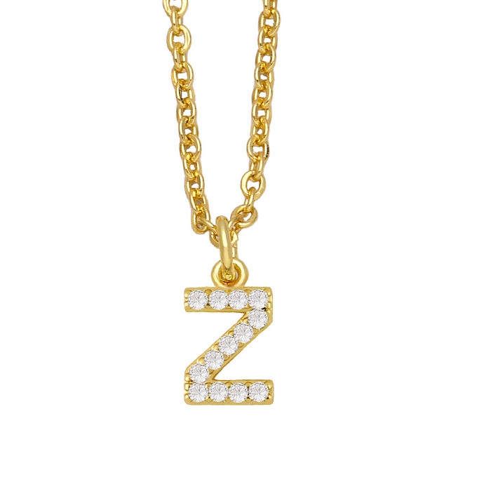 Popular geométrico incrustado zircão 26 letras colar de cobre criativo joias
