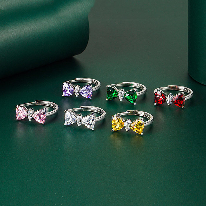 Fashion Bow Knot Copper Inlay Zircon Open Ring 1 Piece