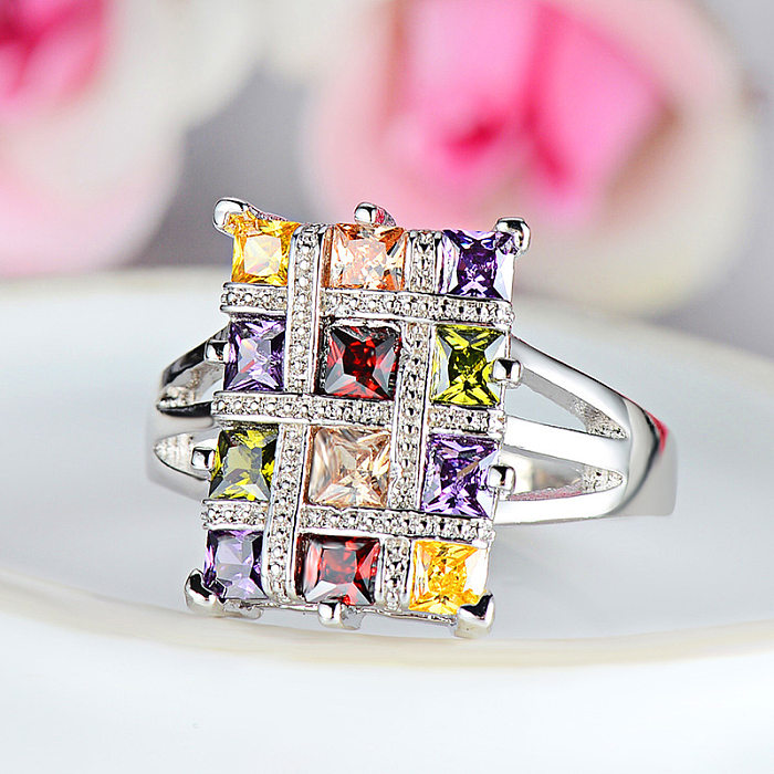 Classic Style Square Brass Plating Inlay Artificial Gemstones Rings
