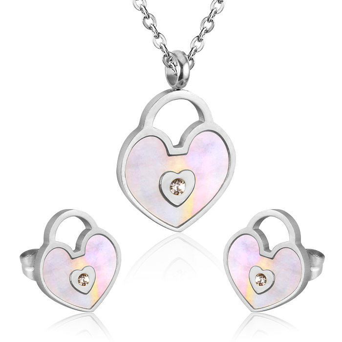 2 Pieces Fashion Heart Shape Stainless Steel Plating Inlay Zircon Women'S Jewelry Set