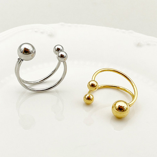 Anéis abertos banhados a ouro redondos de estilo simples casual com chapeamento de aço inoxidável