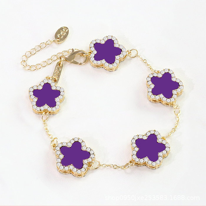 Elegant Sweet Streetwear Flower Copper Plating Inlay Zircon Bracelets