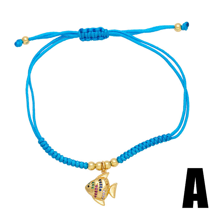 Marine Style Octopus Crab Fish Rope Copper Plating Inlay Zircon 18K Gold Plated Drawstring Bracelets