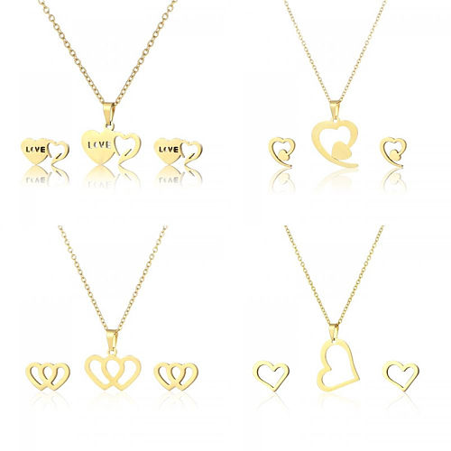 Simple Style Heart Shape Stainless Steel Shiny Metallic Stamping Jewelry Set 1 Set