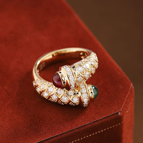 1 peça retro geométrica chapeamento de cobre incrustação anéis de pedras preciosas artificiais
