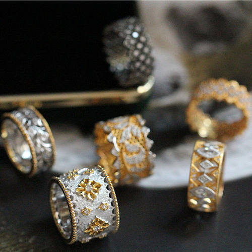 Anéis abertos de pedras preciosas artificiais do embutimento retro do chapeamento de cobre da flor
