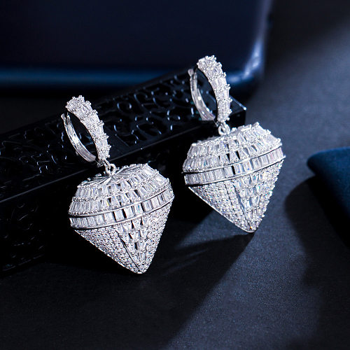 1 Paar glänzende Diamanten plattierte Inlay-Kupfer-Zirkon-Ohrringe mit Rosévergoldung und rhodiniertem Ohrhänger