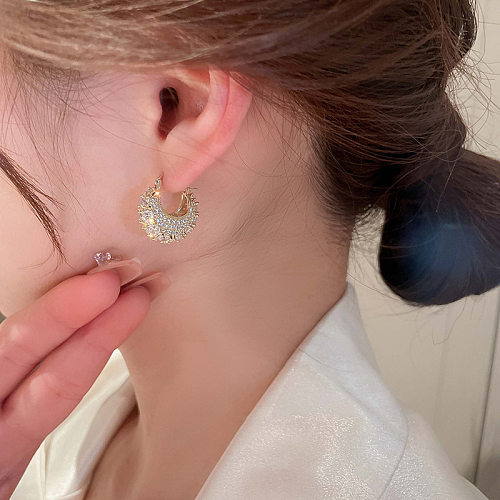 1 paire de boucles d'oreilles en diamant incrustées de cuivre de couleur unie, Style Simple